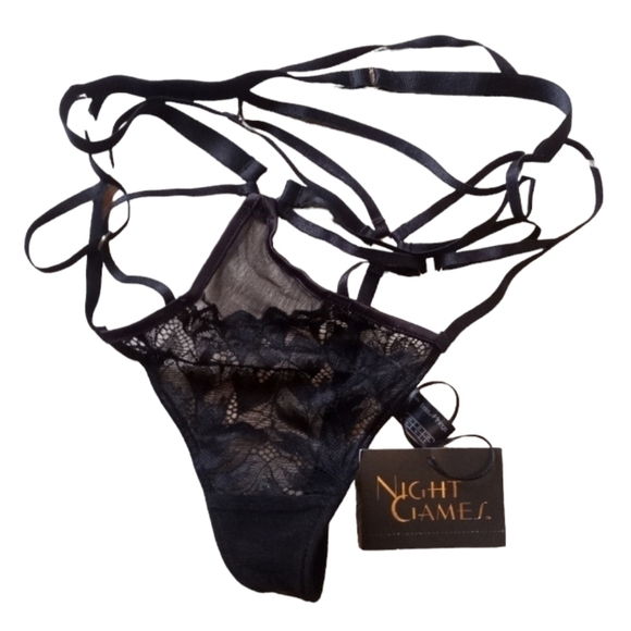 New Bras N Things Panties V String High Waisted Lace Strapping Strings Black - Picture 2 of 13
